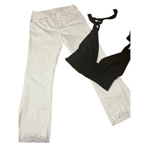 Dear John White Frayed Hem Jeans 27 and Black Smocked Halter Top Set